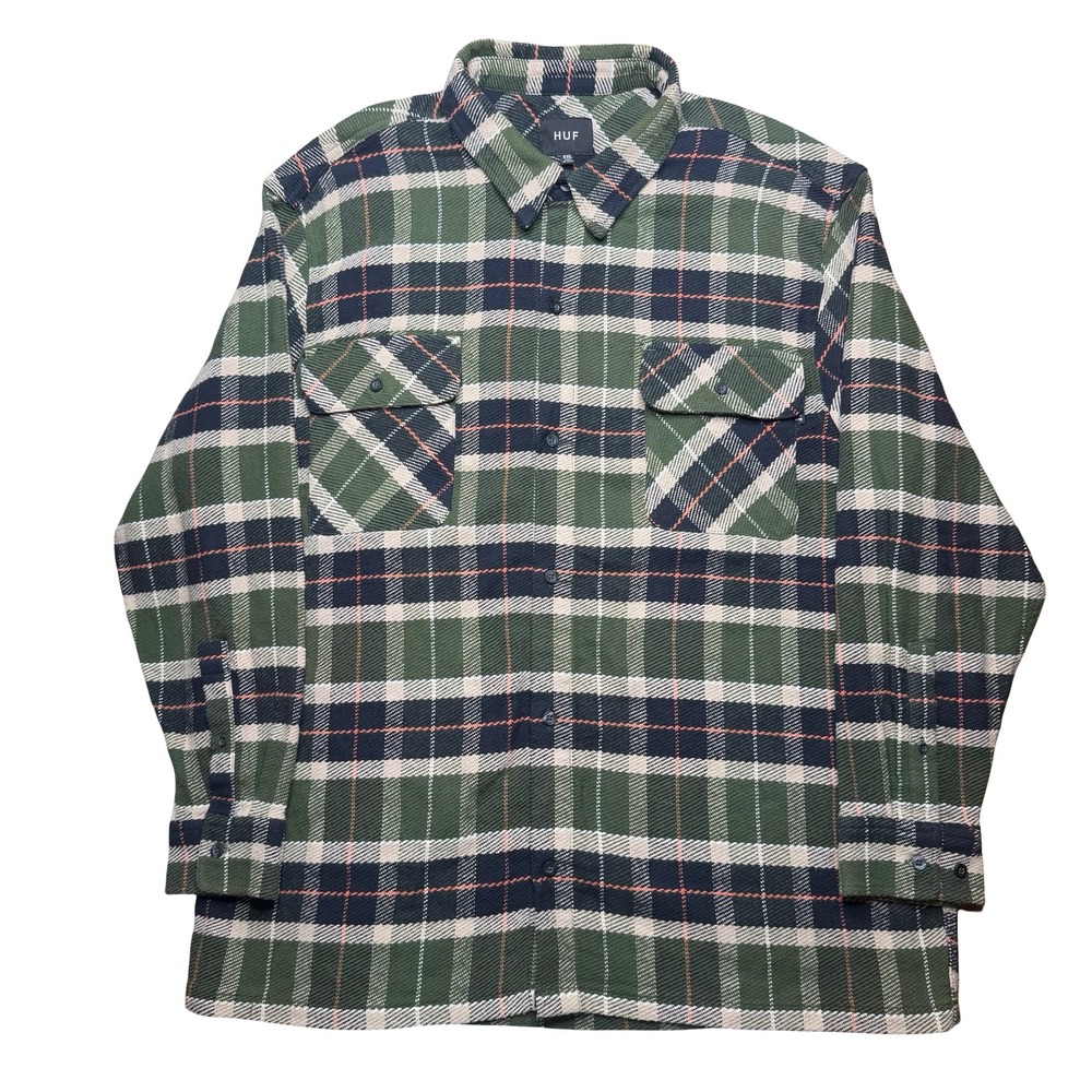 HUF Prescott Flannel Shirt in the pine green plaid colorway top shirt 2XL